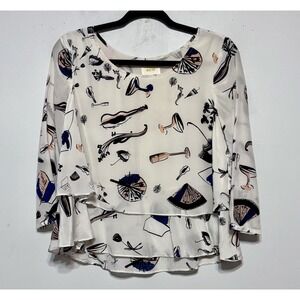 Anthropologie Maeve Whimsical Silk Ruffle‎ Blouse Size 2 Coquette Parisian Chic